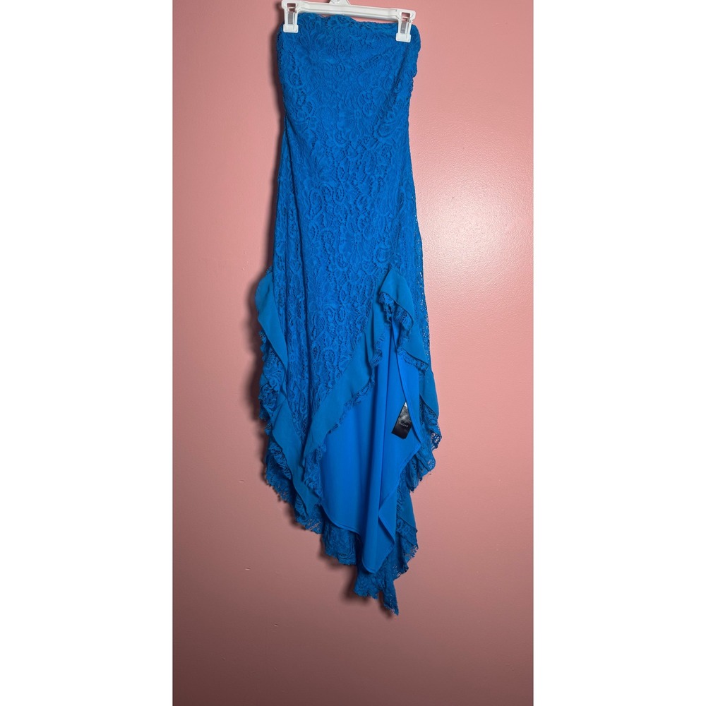 Silence + Noise Lace Strapless Dress Women S Blue Excellent Asymmetrical Ruffle